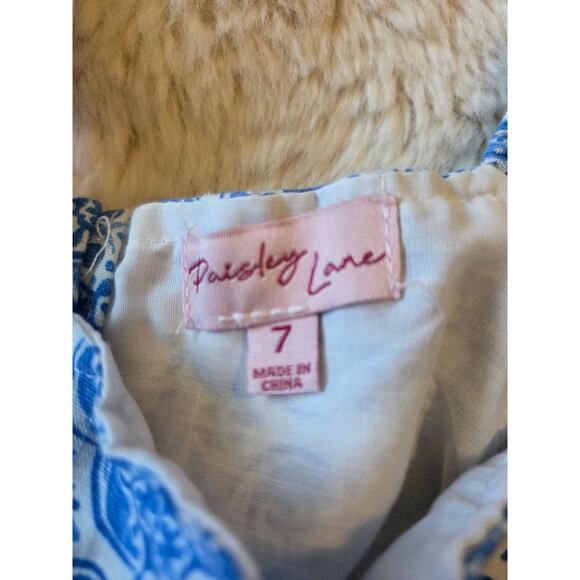 Paisley Lane Blue and White Ruffled Sleeveless Dress size 7 - Picture 6 of 7